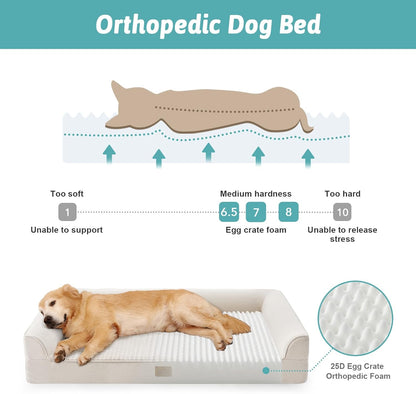 Orthopedic Dog Bed for Small Medium Size Dogs, Bolster Pet Couch with Waterproof Lining, Egg Crate Foam Sofa for Pets Up to 30 lbs, U-Shaped, 30x20x6.5 inch, Beige