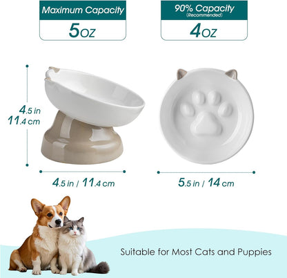 vancasso Ceramic Elevated Slow Feeder Cat Bowls,Slow Feeder Elevated Cat Bowl Wet Food, Raised Cats Bowl for Indoor Cats (Grey)