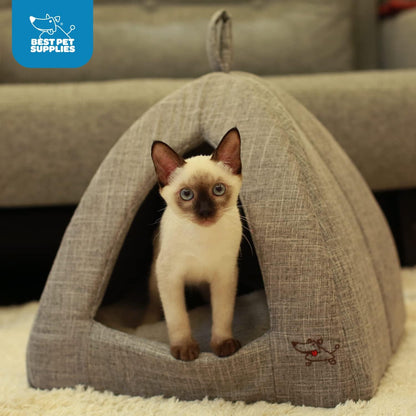 Pet Tent-Soft Bed for Dog and Cat by Best Pet Supplies - Gray Linen, 16" x 16" x H:14"