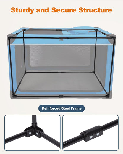 Ownpets 48 inch XXL Collapsible Dog Crate for Large Dogs, Portable Travel Dog Crate, 4-Door Foldable Pet Kennel with Durable Mesh Windows and Soft Mat, Blue