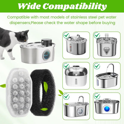 Cat Water Fountain Filters,Cat Fountain Replacement Filter Includes 8/16 Pet Replacement Filters 8/16 Sponges Compatible with 2/3/3.2/4LStainless Steel Pet Water Dispenser