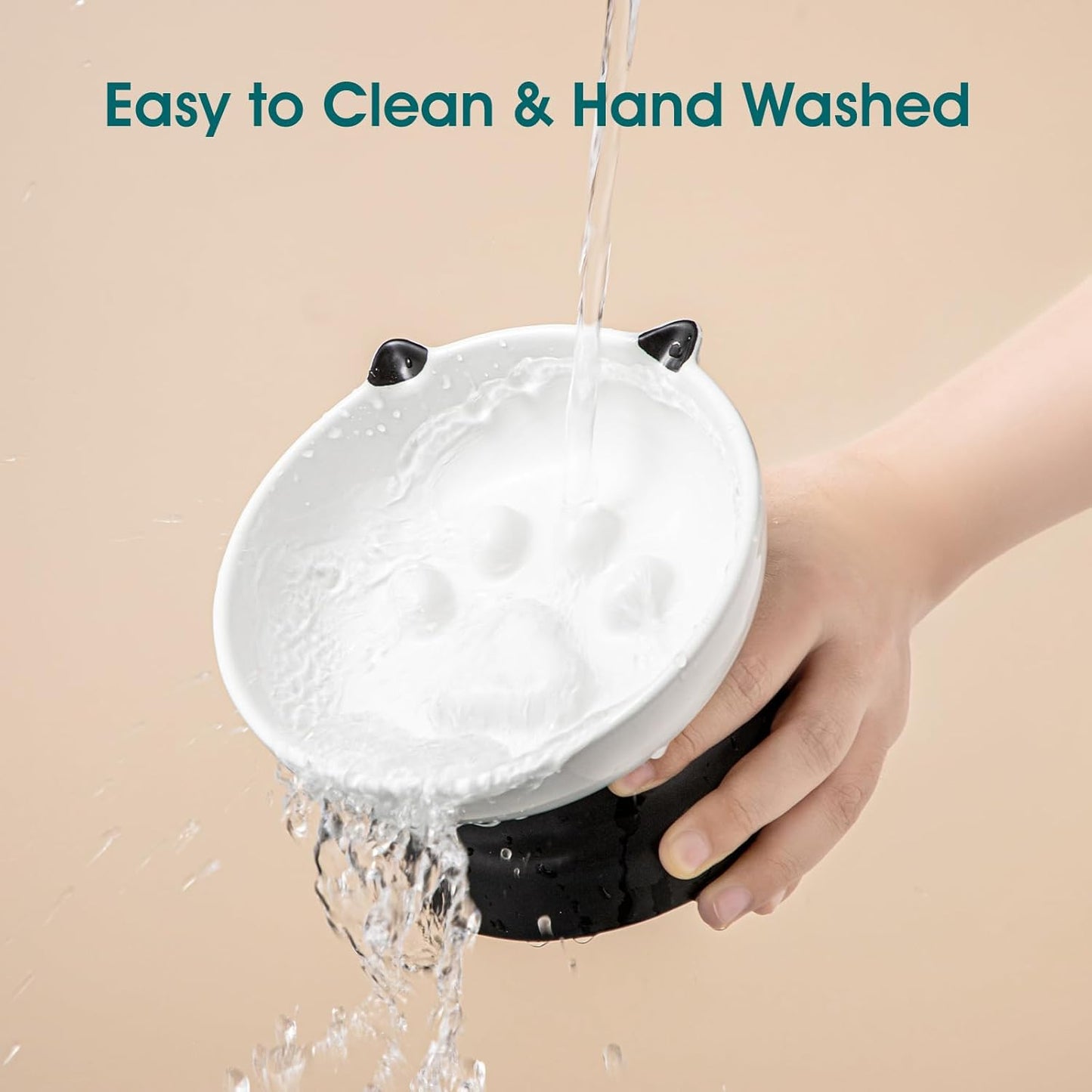 vancasso Slow Feeder Cat Bowls, Ceramic Elevated Slow Feeder Cat Bowls, Raised Food Bowl for Wet Food (Black)