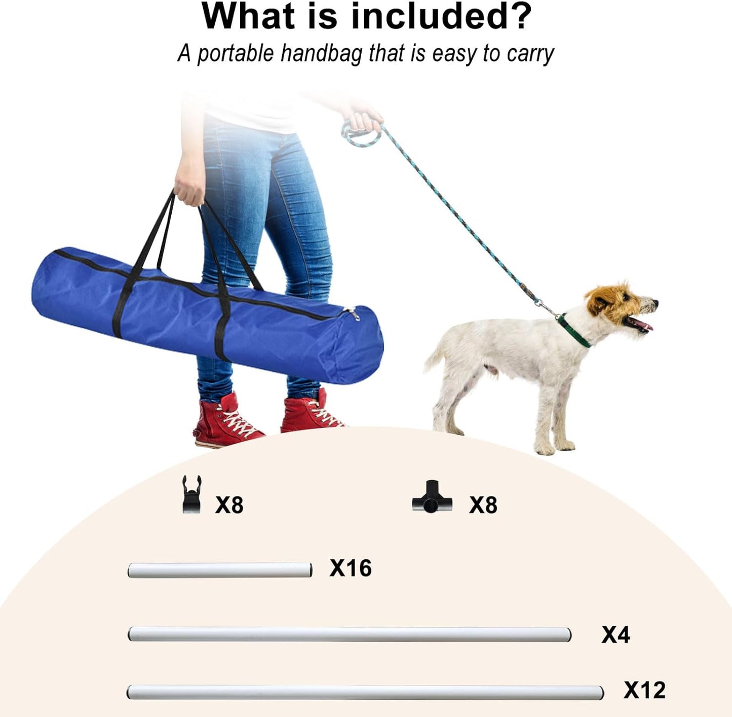 Dog Agility Jump Set with Adjustable Height Bars – Includes Carry Bag, Indoor & Outdoor Jumping Hurdles for Training, Dog Agility Course Equipment