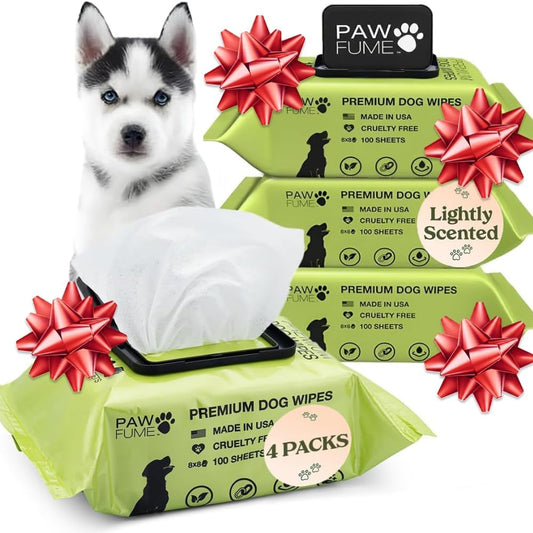 Pawfume Dog Wipes 4 x 100 Count, Pet Wipes – Hypoallergenic & Gentle Dog Wipes for Eyes, Face, Butt, and Paws – Cleaning & Deodorizing, Grooming Tear Stain Wipes for Puppy, Adult Dogs & Cats