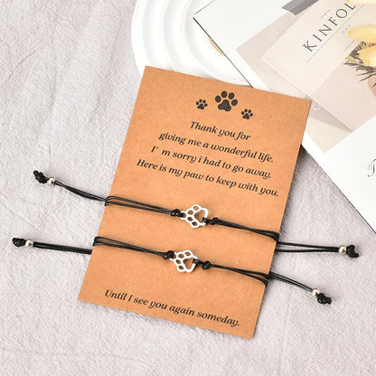 Memorial Bracelet for Pet Loss - Sympathy Paw Print Friendship Bracelets for 2 - Remembrance Gifts for Cat & Dog Lovers