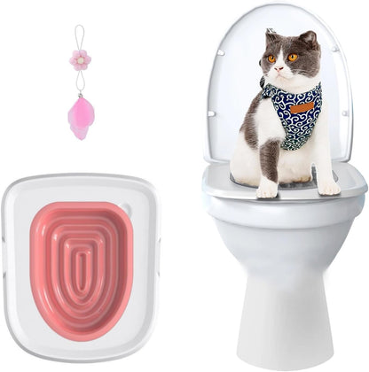 Cat Toilet Training Systems,Cat Toilet Training Kit,Reusable Plastic Trainer for Pet Cleaning with 1 Replaceable Cat Feather Toy,Litter Boxes (Pink)
