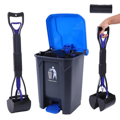 Pooper Scooper 2 Pack with 20 Litre Step Dog Poop Trash Can, 28" Long Handle Dog Poop Scoopers for Large Small Dogs Heavy Duty, Removable Inner Bucket for Outdoors, 50 Waste Bags Included (Blue)