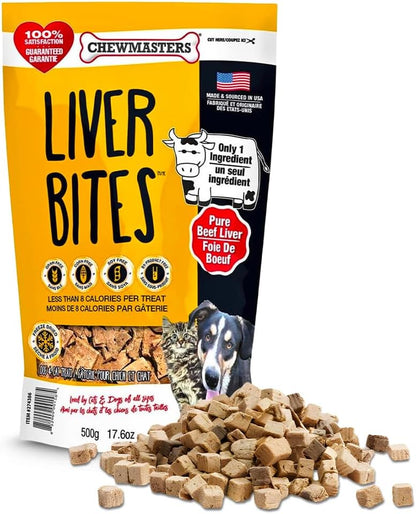 Chewmasters 100% Pure Beef Liver Bites - Healthy Freeze Dried Liver Treats for Dogs of All Life Stages - High Protein Dog Training Treats, Grain Free, All Natural, Zero Additives - Made in USA, 17.6oz