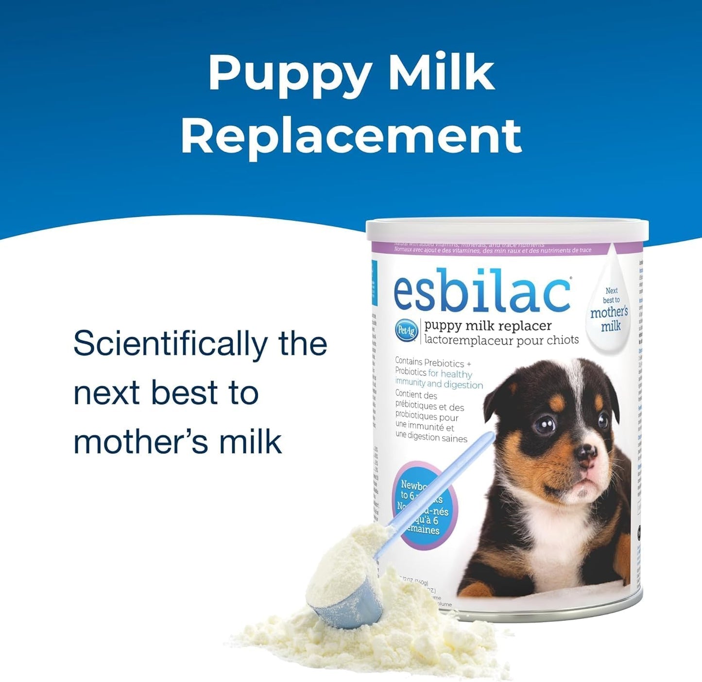 Pet-Ag Esbilac Puppy Milk Replacer Powder - 12 oz - Powdered Puppy Formula with Prebiotics, Probiotics & Vitamins for Puppies Newborn to Six Weeks Old - Easy to Digest