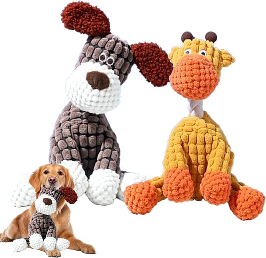 Indestructible Dog Toy, 2026 New Durable Plush Dog Toys for Aggressive Chewers, Squeaky Chew Toy for Small Medium Large Dogs Puppy Teething Toys (Brown+Orang)