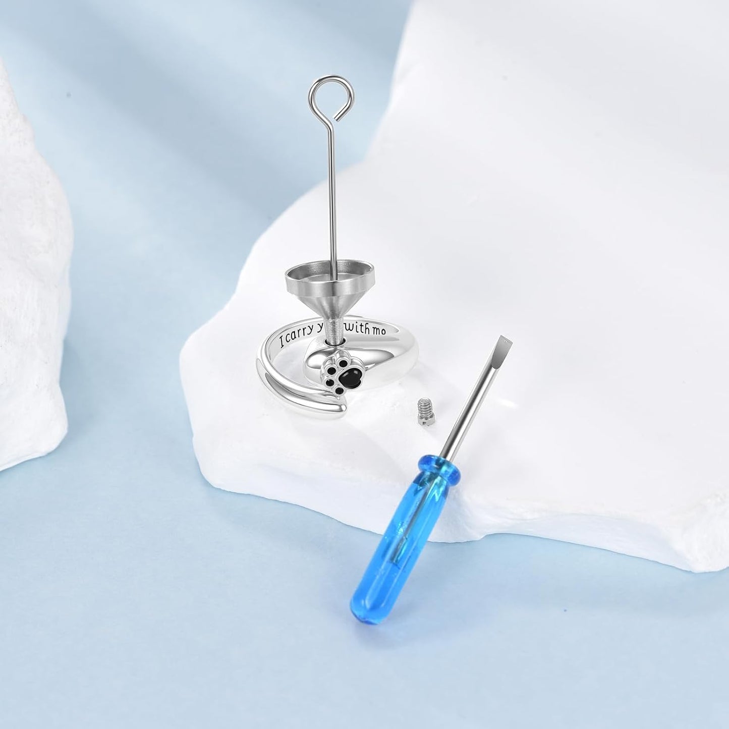 Paw Print Urn Ring for Ashes Sterling Silver Pets Dog Cat Ring Keepsake Memorial Cremation Jewelry Gifts for Women