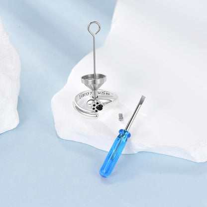 Paw Print Urn Ring for Ashes Sterling Silver Pets Dog Cat Ring Keepsake Memorial Cremation Jewelry Gifts for Women