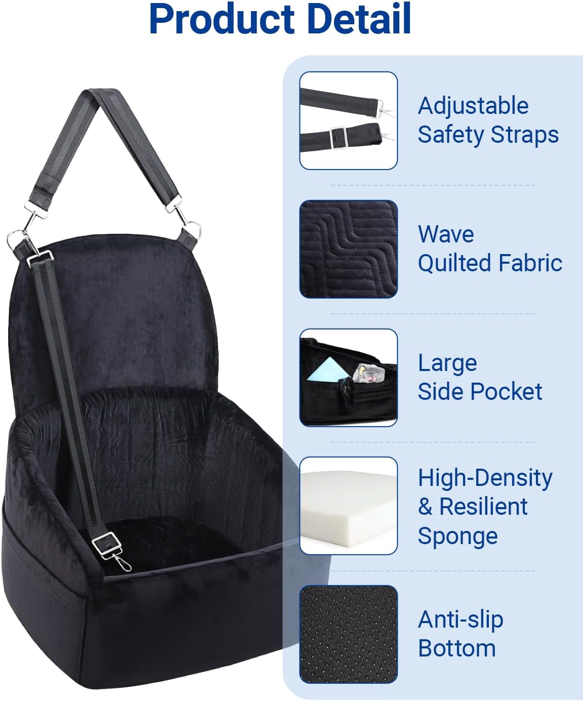 Dog Car Seat for Small Medium Dogs, Pet Booster Seat with Extendable Backrest, Pet Portable Car Seats up to 30 lbs, Washable Travel Bed with Storage Pockets and 2 Safety Leashes, Black