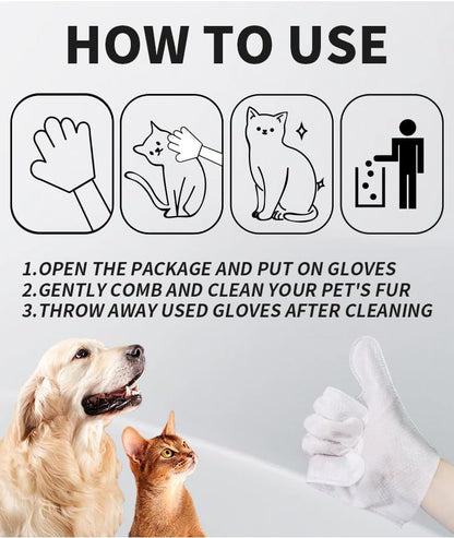 Disposable pet Cleaning Gloves Wet Wipes, Suitable for Daily Cleaning and Travel use. Two Packs of unscented Glove Wet Wipes (Blue Packaging, 12 Pieces Each)