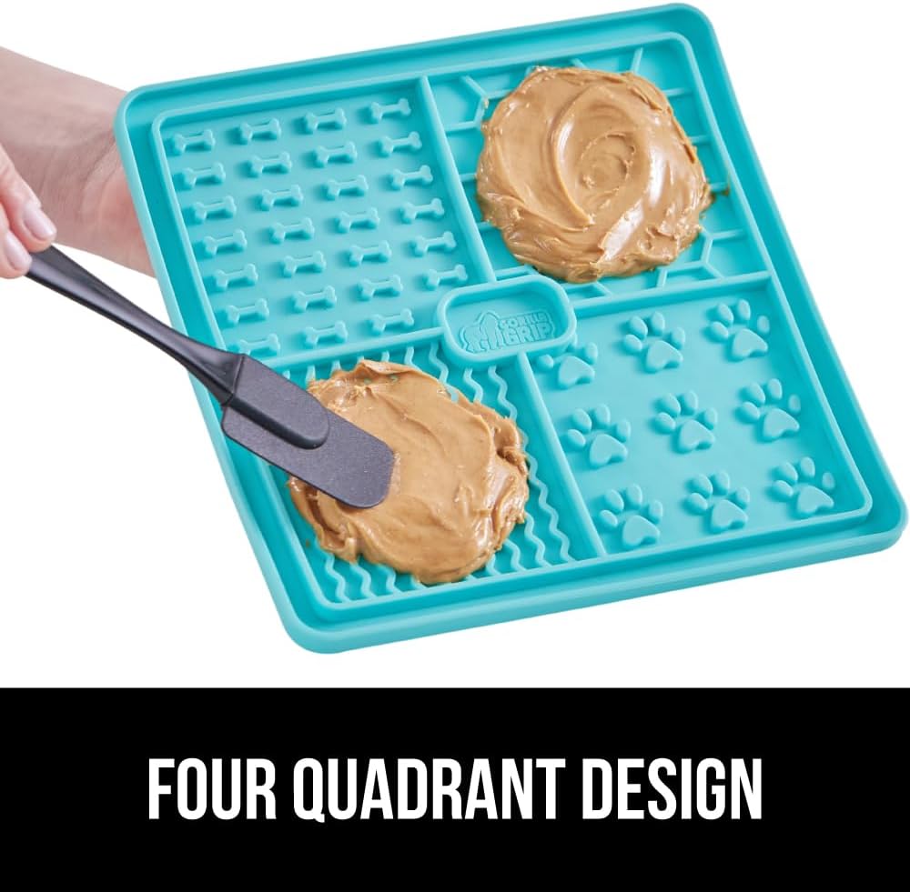 GORILLA GRIP BPA Free Silicone Lick Mat for Dogs, 49 Powerful Grip Suction Cups, Dishwasher and Freezer Safe Flexible Licking Pad for Dog Baths, Cat Grooming, Nail Trimming, Turquoise Pink 2 Pack