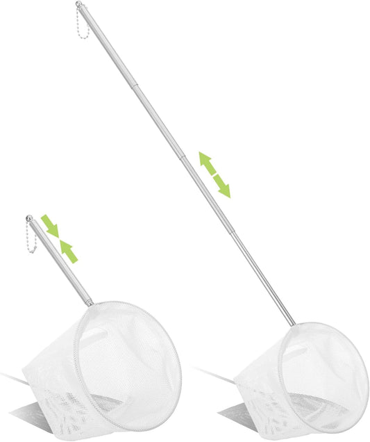 2 Pcs Extendable Aquarium Net Small Fish Net for Fish Tank Fishing Tank Nets Small with 5-16 Inch Stainless Steel Long Handle, Fine Mesh for Fishes Shrimp Pond Creek, 3In 4In