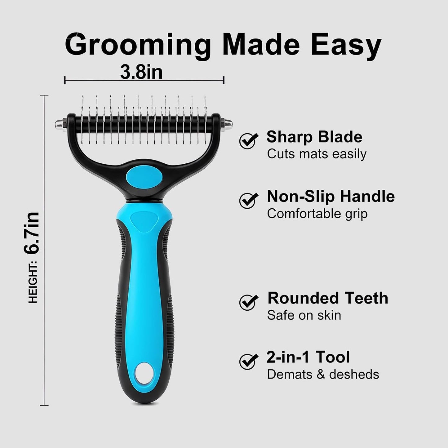 Pet Dematting Comb Grooming Tool, Double-Sided Deshedding Brush for Dogs & Cats, Removes Mats, Tangles & Loose Fur