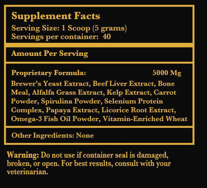 Holistic Multivitamin Supplement for Dogs and Cats - Complete 12-in-1 Plant-Based Vitamins & Minerals for Skin, Coat, Digestion, Bones, and Immunity - Omega-3 Fish Oil, Vitamin Mineral Complex - 200G