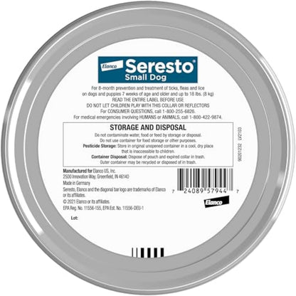 Seresto Small Dog Vet-Recommended Flea & Tick Treatment & Prevention Collar for Dogs Under 18 lbs. | 8 Months Protection
