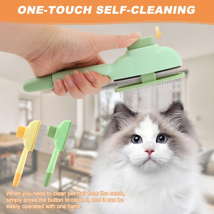 Pet Comb for Dogs Cats Brush, Flea Comb with Long Short Stainless Steel, Self-Cleaning Pet Brush for Shedding