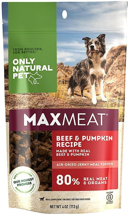Only Natural Pet MaxMeat Holistic Air Dried Dry Dog Food Meal Topper - All Natural, High Protein, Grain Free and Limited Ingredient - Made with Real Meat - Beef with Pumpkin & Parsley 4 oz