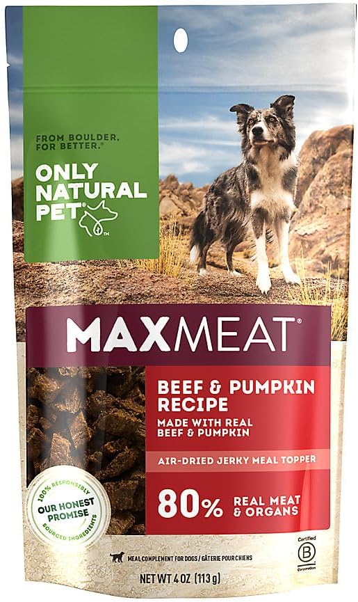 Only Natural Pet MaxMeat Holistic Air Dried Dry Dog Food Meal Topper - All Natural, High Protein, Grain Free and Limited Ingredient - Made with Real Meat - Beef with Pumpkin & Parsley 4 oz