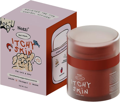 Notti Itchy Skin Allergy Relief - Omega 3 Fish Oil - Itchy Ears - High Concentration - Norwegian Salmon & Krill Oil Pet Supplement for Cats and Dogs - DHA - Probiotics - Joint