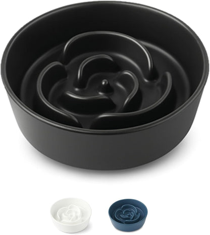 Ceramic Slow Feeder Dog Bowl for Small Dogs & Cats, 6 Inch Puzzle Pet Food Dish, Non-Slip Heavy Design, Helps Reduce Fast Eating, Bloating & Indigestion, Dishwasher Safe (Midnight Black)
