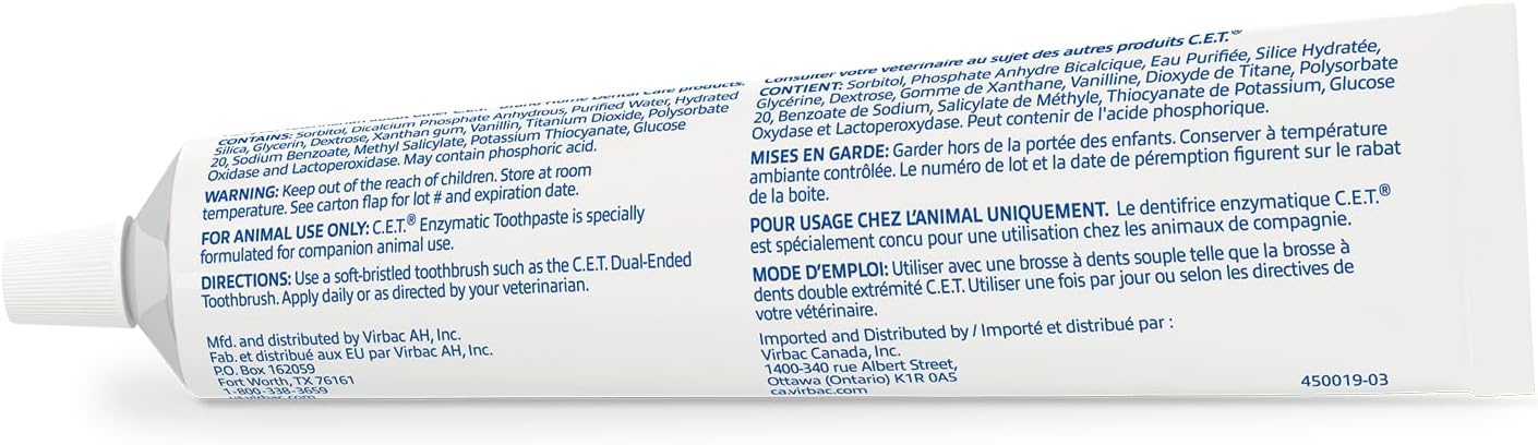 Virbac C.E.T. Enzymatic Toothpaste Eliminates Bad Breath by Removing Plaque and Tartar Buildup Best Pet Dental Care Toothpaste Vanilla Mint Flavor 2.5 Oz Tube