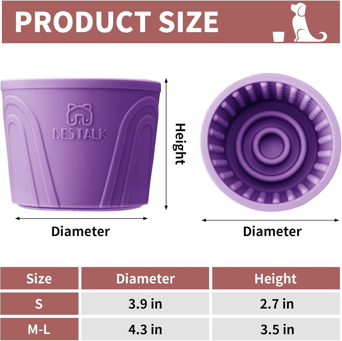 Dog Lick Bowl, Bestalk Anxiety Relief Slow Feeder Dog Freeze Mat Treat Dispenser, Non-Slip Licking Bowl Enrichment Toys for Small Medium and Large Breed Dogs, BPA Free Silicone(Purple,M-L)