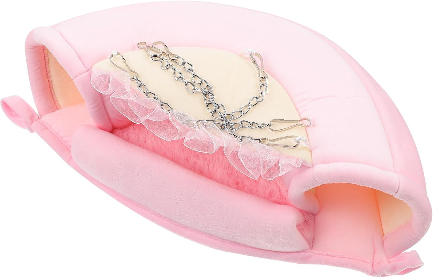 Sugar Glider Hanging Nest and Hamster Tunnel Bed, Warm Soft Hanging Hammock for Small Pets, Pink L Size, Comfortable Sleeping Hideout for Hamsters, Squirrels, and Sugar Gliders