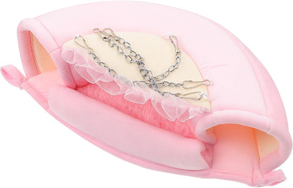 Sugar Glider Hanging Nest and Hamster Tunnel Bed, Warm Soft Hanging Hammock for Small Pets, Pink L Size, Comfortable Sleeping Hideout for Hamsters, Squirrels, and Sugar Gliders