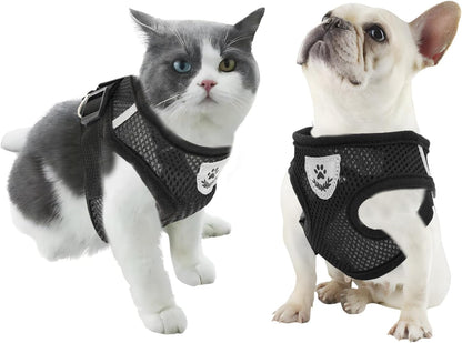 Cat Harness and Leash for Walking, Soft Mesh Cat Harness and Leash Escape Proof, Kitten Harness and Leash Set for Outdoor Travel Black (S)