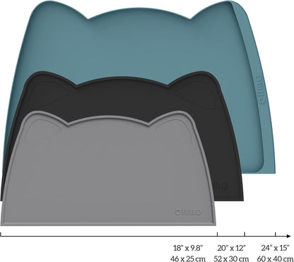 OHMO - Cat Food Mat, Silicone Pet Feeding Mat for Floor Non-Skid Waterproof Dog Water Bowl Tray, Easy to Clean Pet Placemat (Dark Grey, 18 * 9.8'')