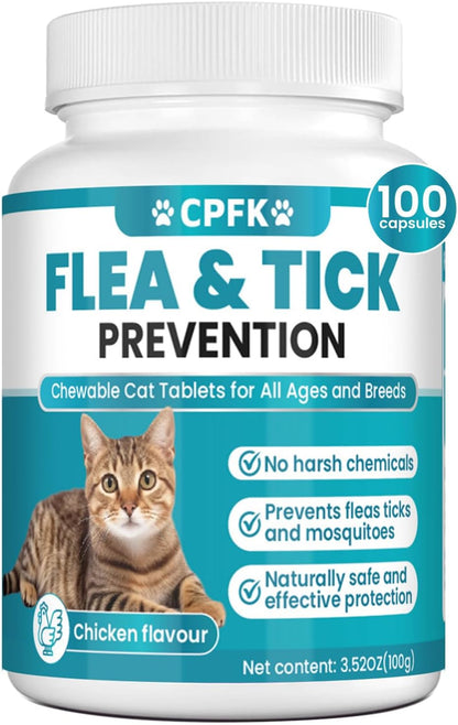 Chewable Flea Treatment for Cats Flea and Tick Prevention for Cats Chewable-Fleas Chewables for Cat - for Cat of All Breeds and Ages 100 Chewables