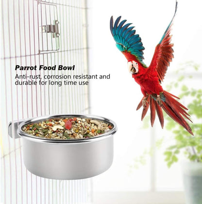 Tfwadmx Bird Feeding Dish Cups Parrot Food Bowl Clamp Holder Coop Cup, 2PCS Bird Cage Water Bowl for Parakeet African Greys Conure Cockatiels Lovebird Budgie Chinchilla