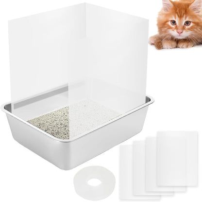 4 Pack Cat Litter Box Pee Shields Transparent Shield Box Splash Guard Urine Splash Guard for Easy Cleaning for Open Top Litter Pan, 14.5×11.5 Inch, Litter Box Not Included