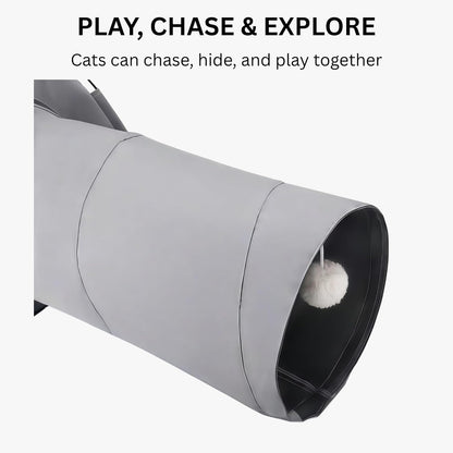 AIXINPET Cat Tent Tunnel, Collapsible Cat Play House with Tunnel for Kittens and Small Pets,with Toy Balls, Anti-Scratch Fabric,Cat Tunnel Bed & Cats Bed Cave for Indoor and Outdoor Cats (Gray)