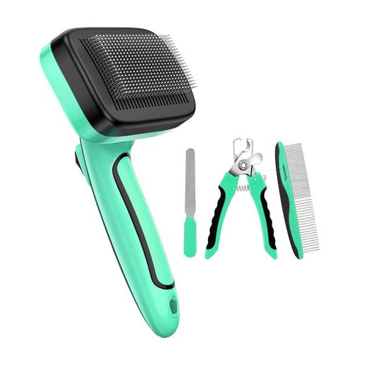 4-in-1 Dog & Cat Grooming Kit: Includes Pet Comb, Nail Clippers, Deshedding & Cleaning Brushes