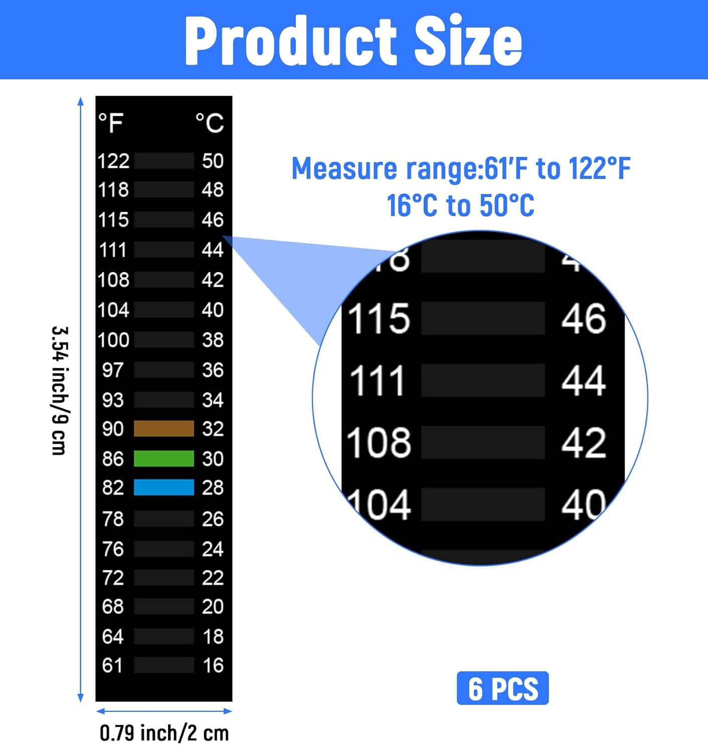6PCS Fish Tank Thermometer Stick On, High Accuracy Adhesive Temperature Strips, Stick on Thermometer for Aquarium Fermenting Brewing Wine Beer Fahrenheit Celsius