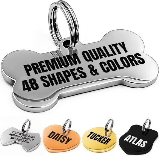 Dog and Cat ID Tags Engraved for Pets Personalized Engraved and Personalized Stainless Steel ID Tags Custom Text Engraved on Both Sides (48 Types of Tags)