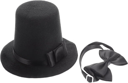 Pet Dog Formal Accessories Set 2Pcs Dogs Top Hat with Bowtie Cat Wedding Tuxedo Necktie Costumes for Puppies Kittens (Black)