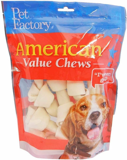 Pet Factory American Beefhide 4-5" Knotted Bones Dog Chew Treats - Natural Flavor, 8 Count/1 Pack