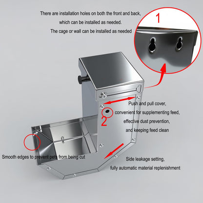 Rabbit Feeder - Small Animal Stainless Steel Gravity Feeding Trough with Lid, Outdoor Durable Cage Feeder Holds Several Days' Food (4 Inch/1.5Lbs)