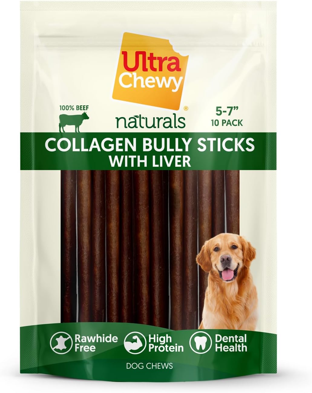 Ultra Chewy Collagen Sticks 5-7 inches (10 Pack) – Long Lasting Odor-Free, All-Natural Dog Chews – Rawhide & Bully Stick Alternative
