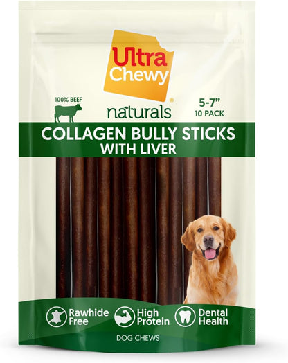 Ultra Chewy Collagen Sticks 5-7 inches (10 Pack) – Long Lasting Odor-Free, All-Natural Dog Chews – Rawhide & Bully Stick Alternative