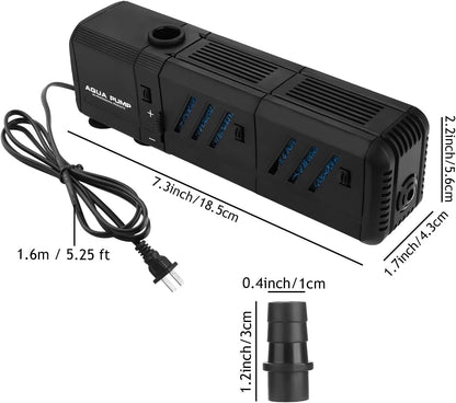 Submersible Aquarium Internal Filter 8W, Adjustable Fish Tank Filter with 200 GPH Water Pump for 10-50 Gallon Fish Tank Black