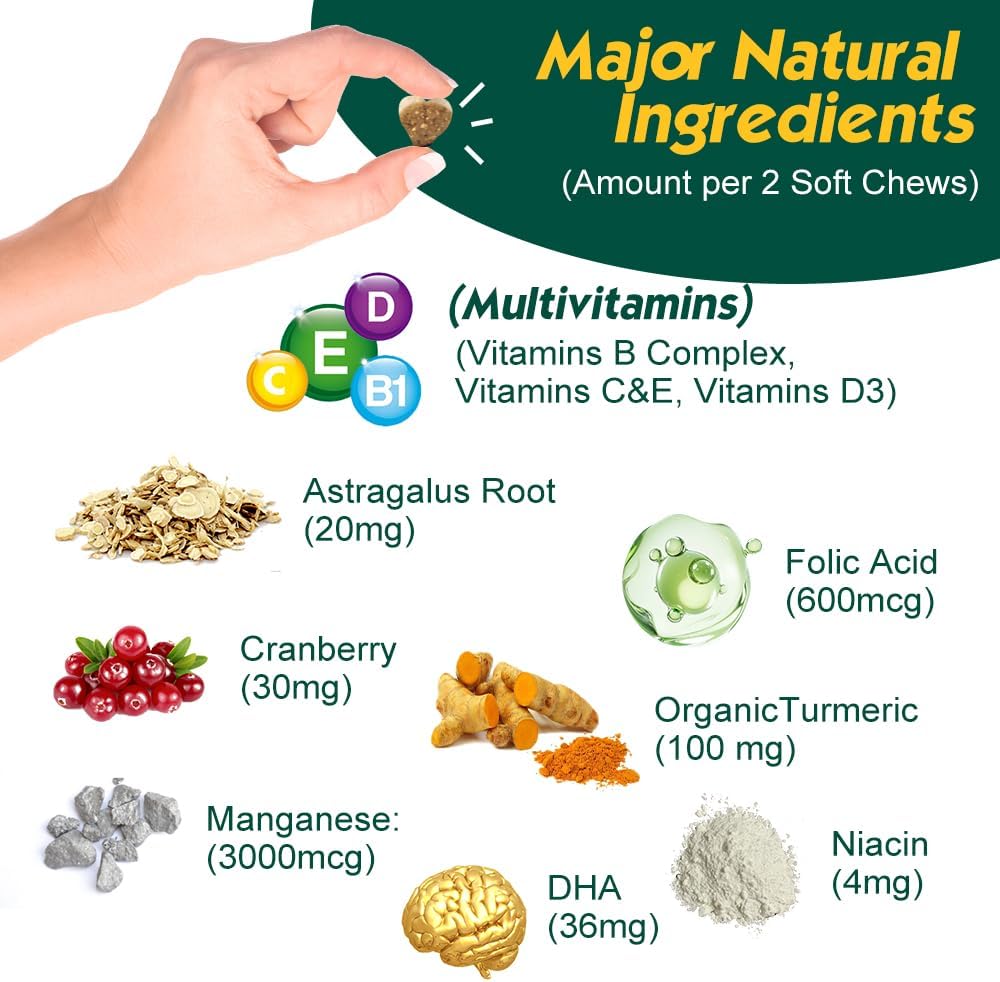 23-in-1 Dog Vitamins Supplements, Multivitamin Treats for Dogs with Glucosamine & Omega-3, Comprehensive Support for Hip & Joint, Digestion, Immune Health, Skin, Heart - 90ct, Chicken