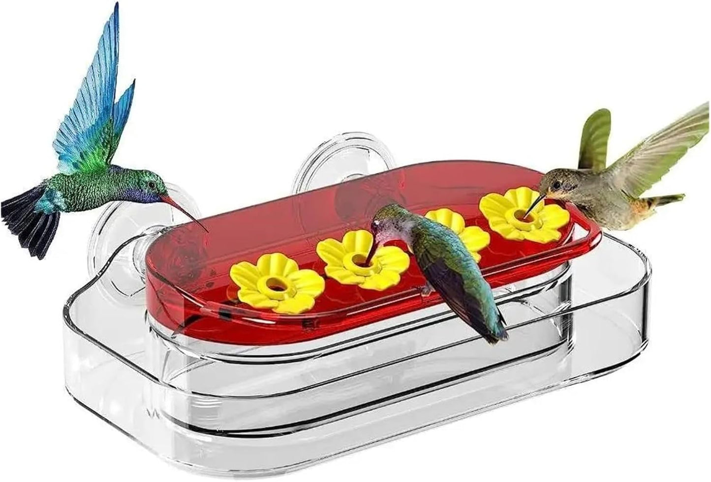 Bird Feeder, Window Hummingbird Feeder with 4 Feeding Ports Strong Suction Cups Hanging Garden Bird Water Drinker Bottle for Outdoors,for Garden(D)