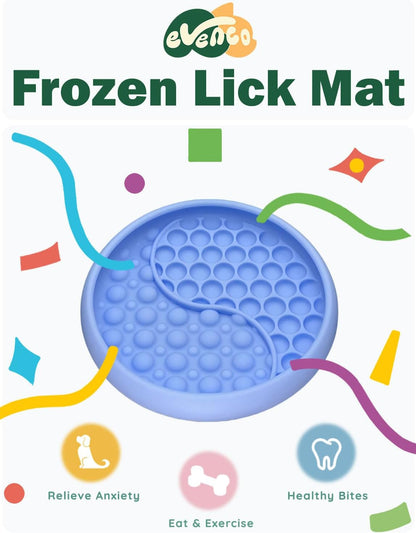 Slow Feeder Bowl Bundle: Light Blue Frozen Lick Mat (6.0" x 1.0") + Mint Green Starry Sky Feeder (4.3" x 2.9"), Freeze-Friendly Lick Bowl with Suction Cups for Enrichment and Anxiety Relief